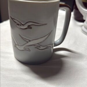 White Ceramic Mug with Bird Design